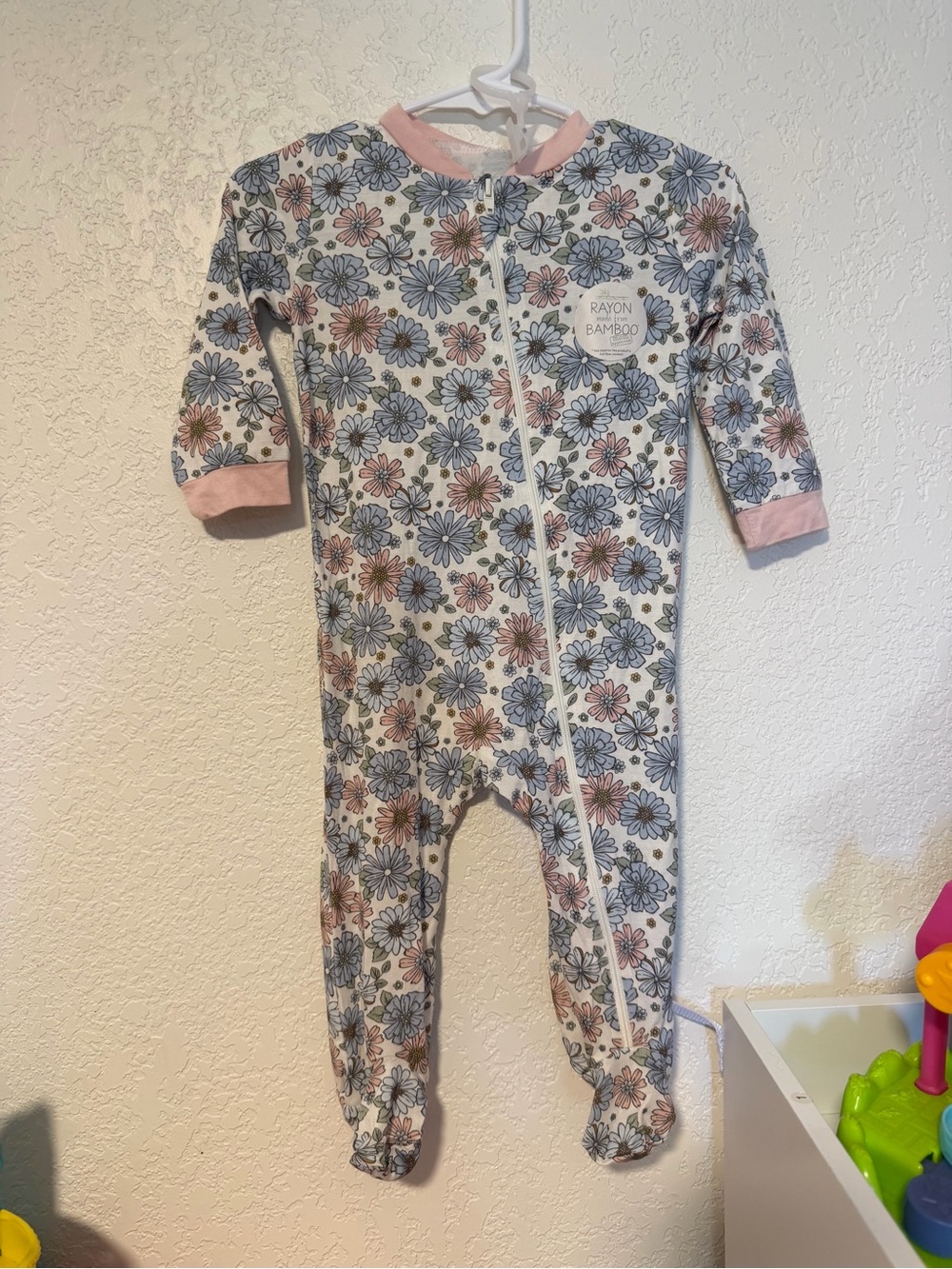 Milkberry Flower Pink Blue Bamboo One Piece Footie Pajamas 6-9 Months NWT